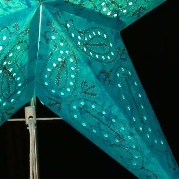 Preview: Ananti Batik Türkis  - Faltbarer Leuchtstern, Weihnachtsstern aus Papier mit 5 Zacken, 60 cm